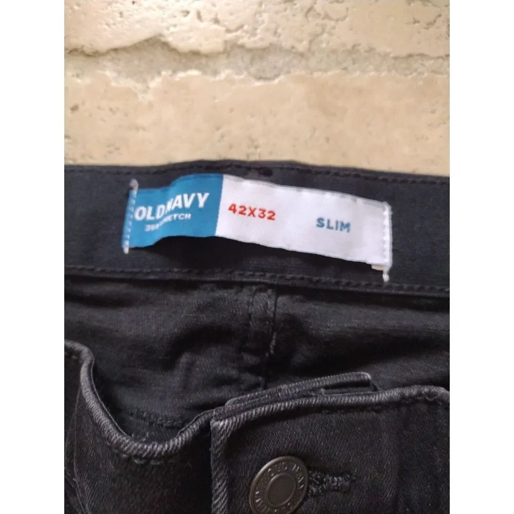 Old‎ Navy Jeans Men 42x32 Black Dark Wash Slim Fit Cotton Blend Denim